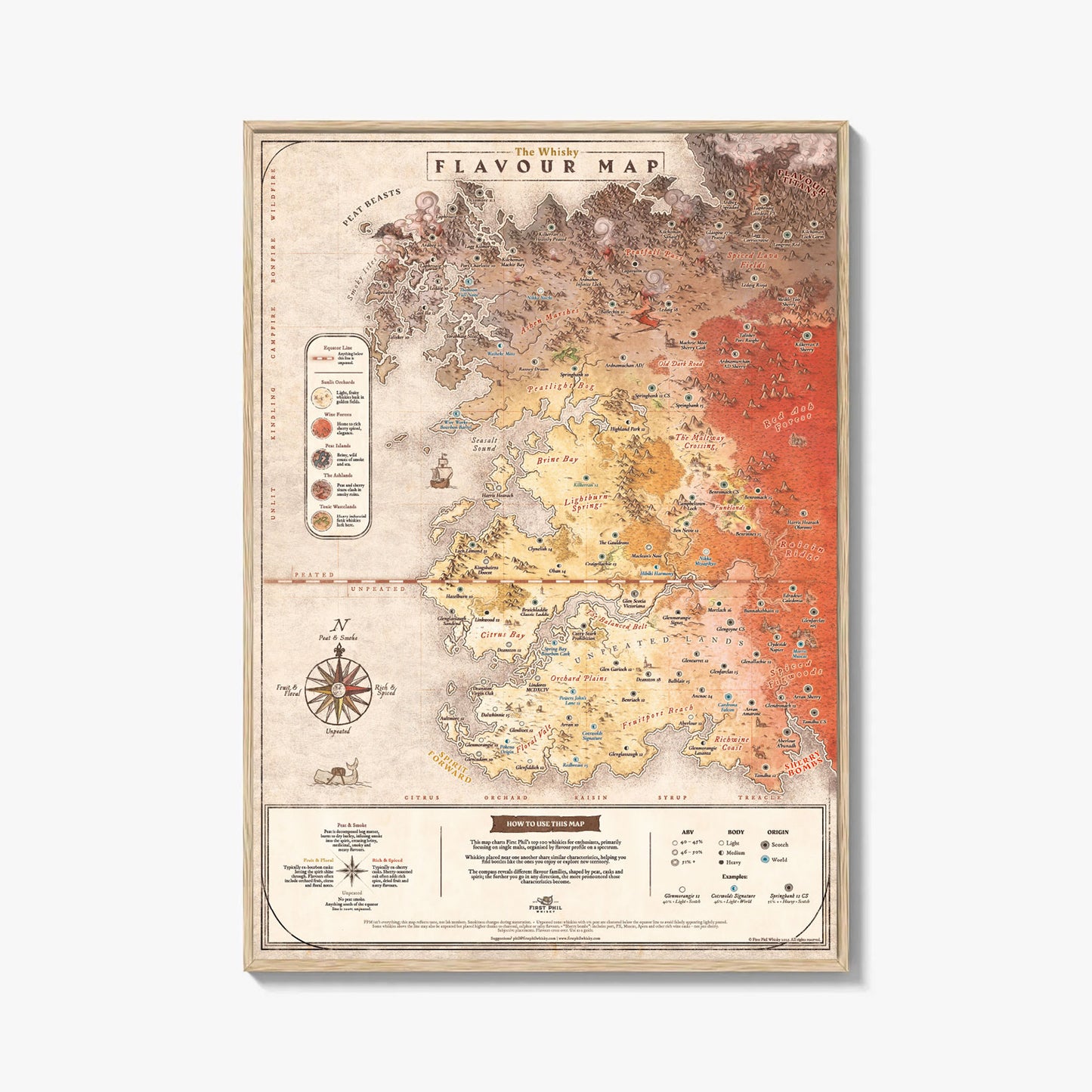Whisky Flavour Map Rolled Poster | 100 Whiskies Organised by Taste (Hand-Drawn Diagram)